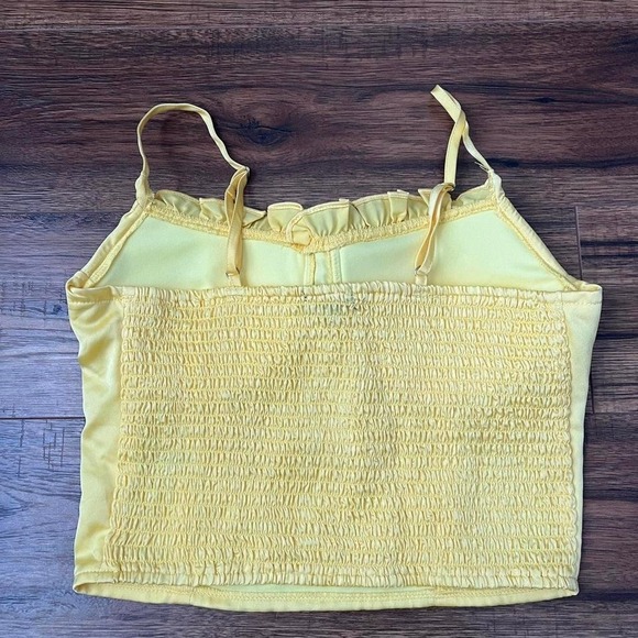 Y2K Yellow Satin Corset Crop Top Ruched Padded Cups Women M Coquette Going Out - Picture 5 of 6